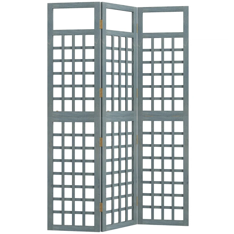Outsunny 3-Panel Garden Privacy Screen, Freestanding Foldable Wooden Outdoor Divider/Trellis, Decorative Privacy Screen, Grey