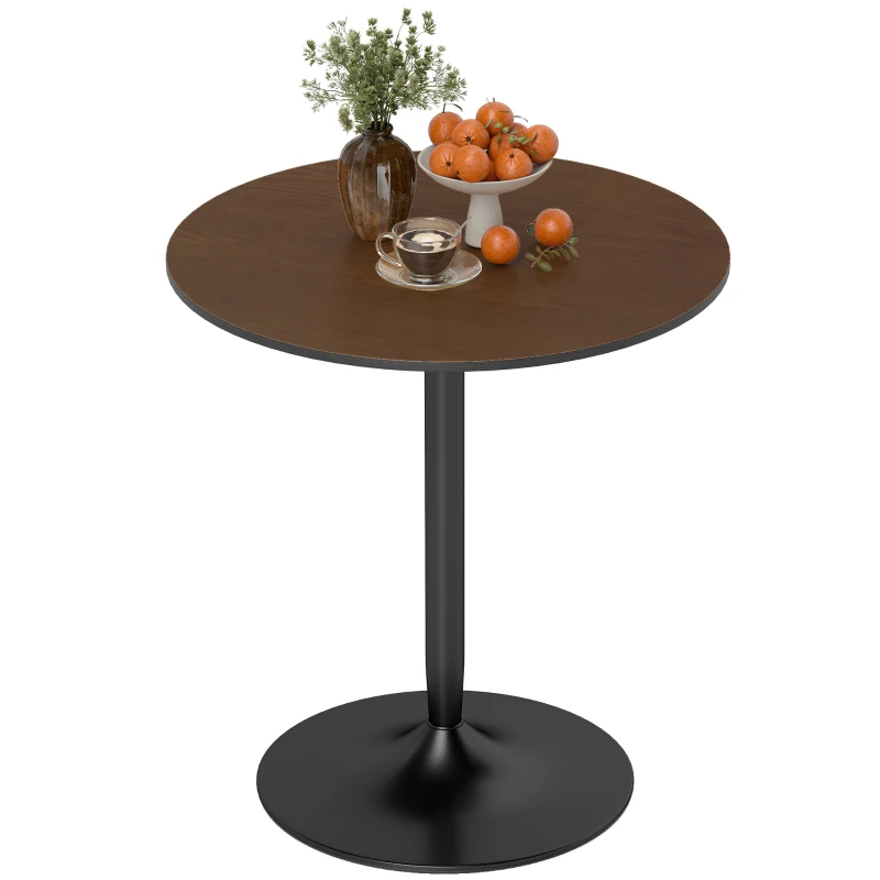 HOMCOM Tavolo da pranzo rotondo 70 cm per 2 persone con piano in legno massello impiallacciato e base in acciaio marrone