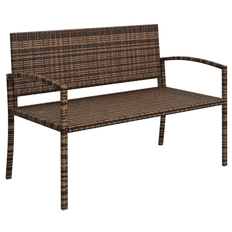 Outsunny All Weather Wicker Garden Loveseat, 2 Seater Poly Rattan Garden Bench, Outdoor Seating Bench Brown