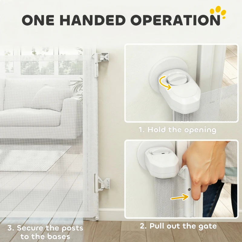 PawHut Traphek Deurhek Uitschuifbaar 0-140 cm met Eénhandige Bediening voor Baby's Huisdieren voor Trappen Deuren Wit
