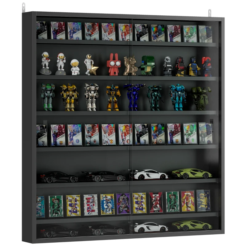 HOMCOM Vitrina de Pared de Madera con Estantes Ajustables y 2 Puertas Correderas de Cristal 80x9,5x83 cm Negro