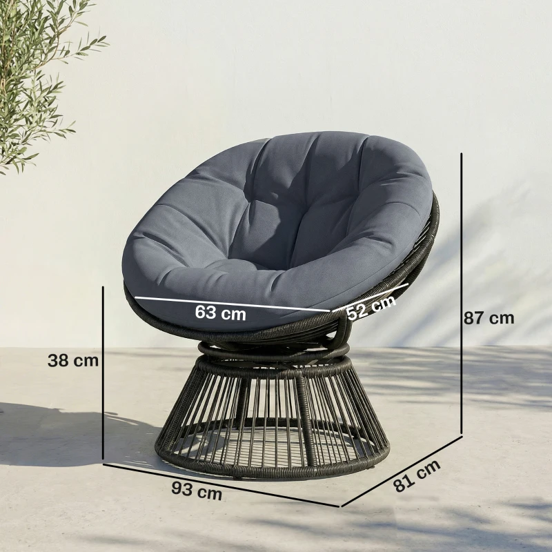 Outsunny Poltrona papasan girevole 360° in rattan con cuscino, Grigio