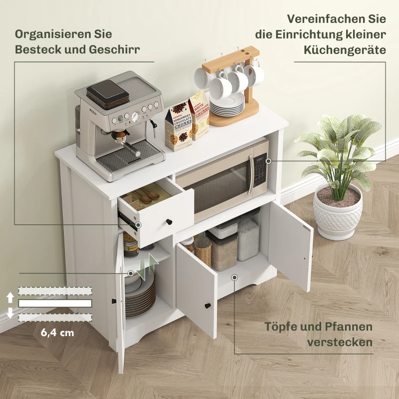 HOMCOM Keukenkast met Kabeldoorvoer, Commode met 2 Kasten, Open Vak, Lade, 80 x 35 x 72,2 cm, Spaanplaat, Wit(m-4)