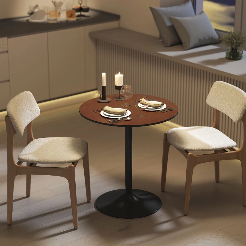 HOMCOM Tavolo da pranzo rotondo 70 cm per 2 persone con piano in legno massello impiallacciato e base in acciaio marrone