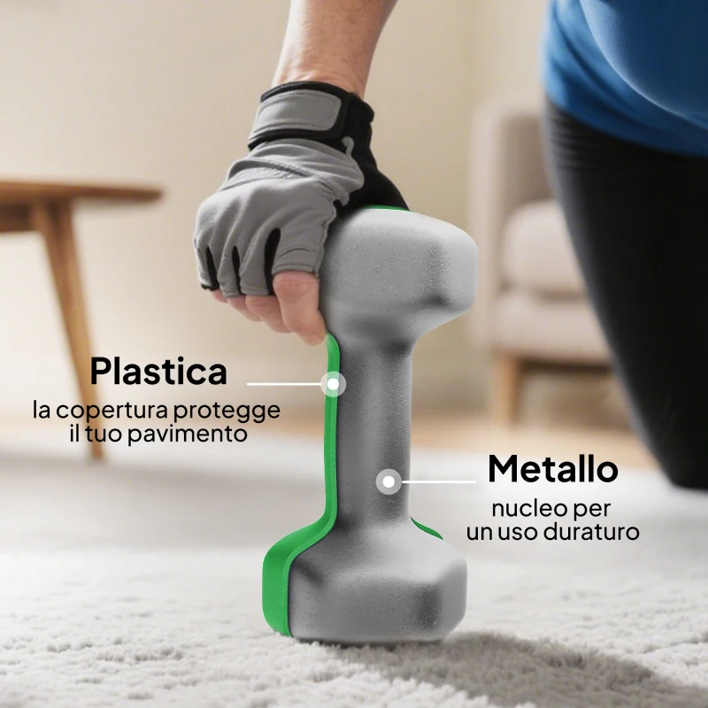 SPORTNOW Set 8 Manubri Pesi Esagonali Antiscivolo con Supporto, in Metallo e Plastica, Multicolore