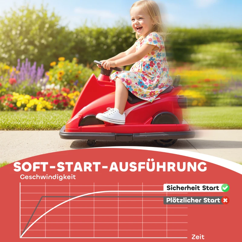 AIYAPLAY Autoscooter für Kinder, um 360 Grad drehbar, Lenkrad, LED-Lichter, Musikfunktion, 3-8 Jahre, Rot
