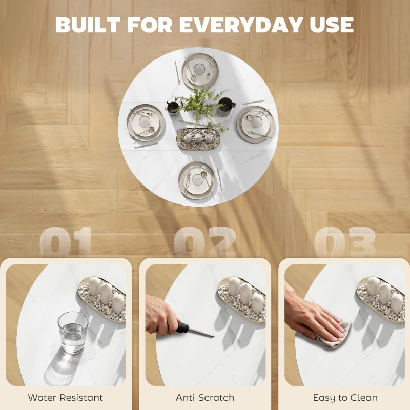 HOMCOM Folding Dining Table, Drop Leaf Table with Open Shelf, Rolling Kitchen Table for Dining Room, Small Spaces, White Marble