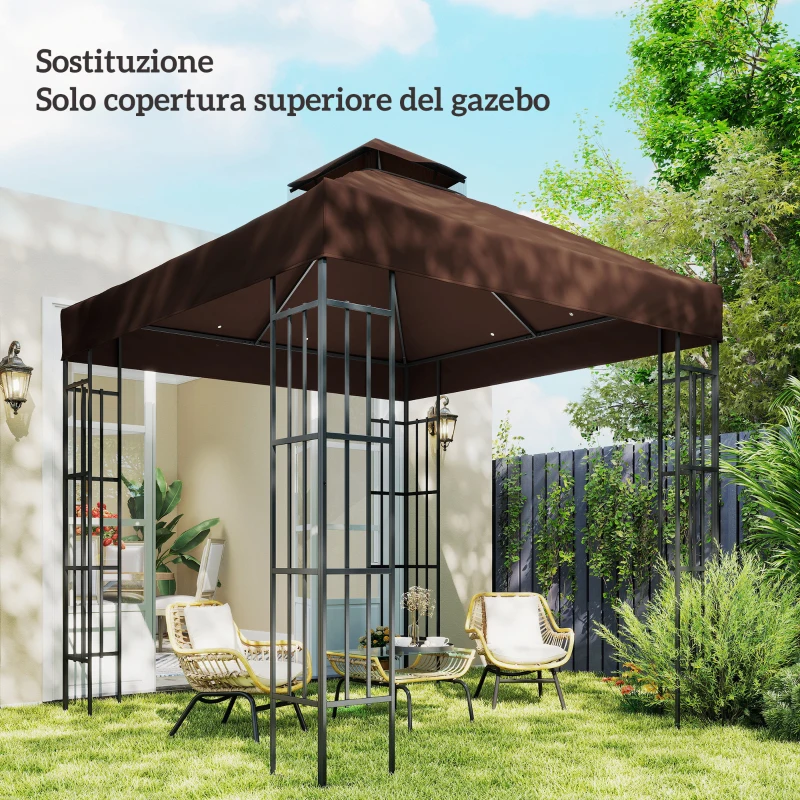 Outsunny Copertura per Gazebo da Giardino 3x3m UPF30+ a 2 Livelli in Poliestere color Caffè