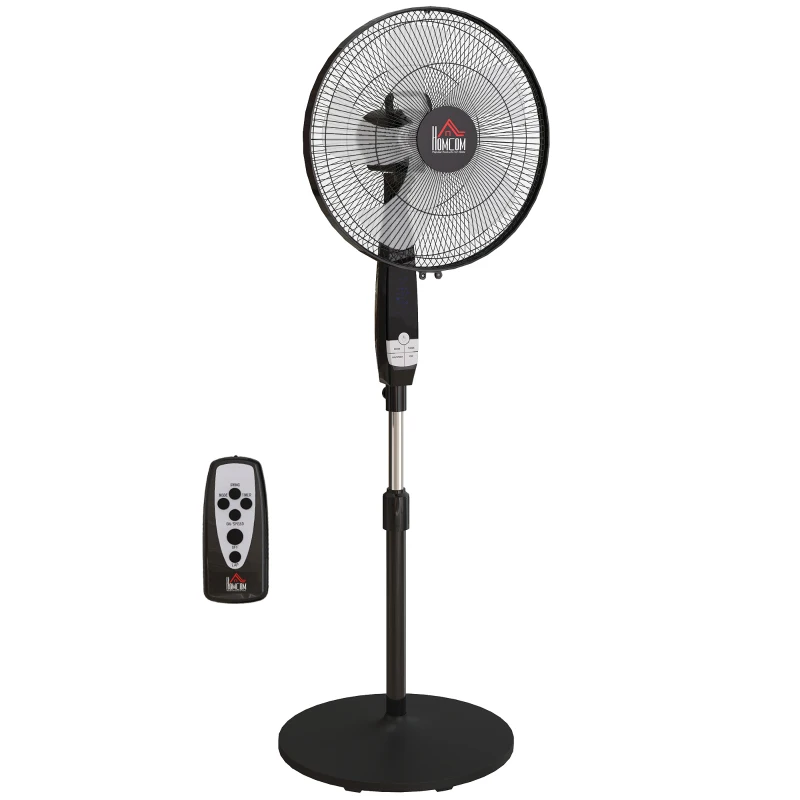 HOMCOM 16" Pedestal Standing Floor Fan, Oscillation Cooling Fan with Remote Control, Black