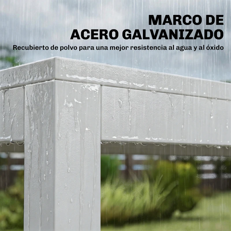 Outsunny Conjunto de Mesa y Sillas Jardín con Mesa de Plástico PSPC y 6 Sillas Apilables Transpirables para Terraza Patio Blanco