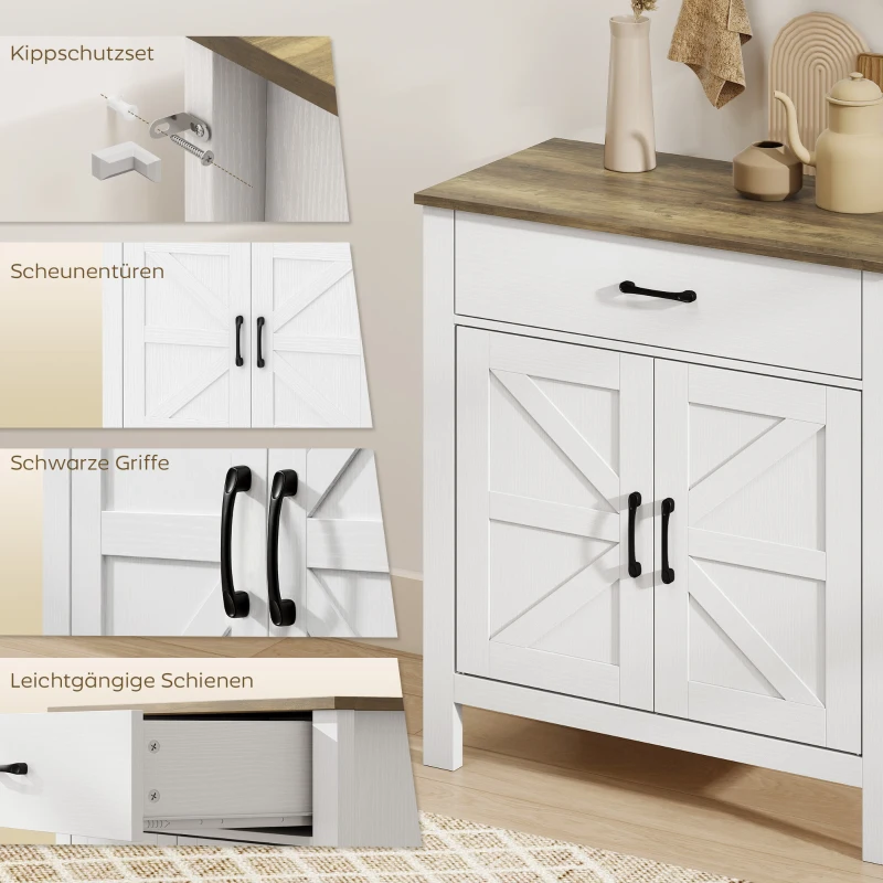 HOMCOM Dressoir Buffetskast, Boerderij-keukenkast met schuifdeuren en verstelbare plank, Wit