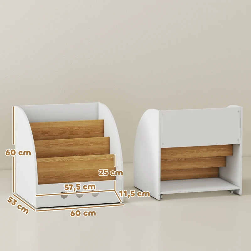 AIYAPLAY Scaffale per Bambini a 4 Livelli per la Camera per Bambini Sala Giochi 60x53x60 cm Bianco e Naturale