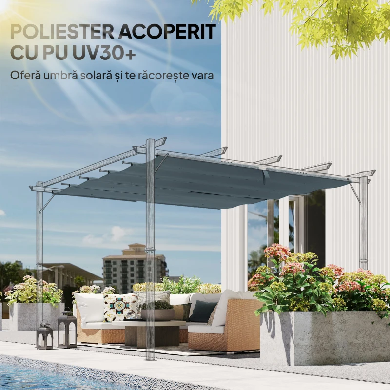 Outsunny Copertină pentru Pergolă cu 10 Orificii de Drenaj, Tavan de Rezervă în Poliester Respirabil, Doar Acoperire, 288x298 cm, UV30+, pentru Pergola Grădină 3x3m, Gri Închis