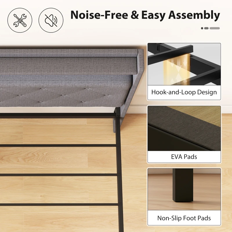 HOMCOM Floating Bed Frame, Upholstered 5ft King Size Bed, Platform Bed with RGB LED Lights and Charging Station, Grey