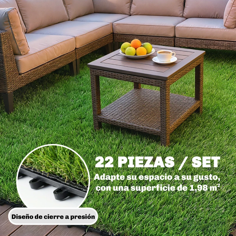 Outsunny Césped Sintético de 22 Piezas Alfombra Césped Artificial 30x30 cm con Altura de Hierba 25 mm Drenaje Automático Verde