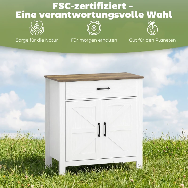 HOMCOM Dressoir Buffetskast, Boerderij-keukenkast met schuifdeuren en verstelbare plank, Wit