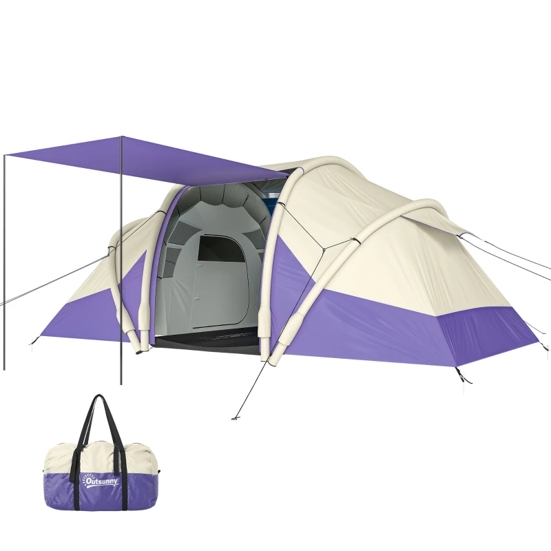 Outsunny Inflatable Tent 2 Bedroom 3000mm Waterproof Windproof Air Tent with Carry Bag for 2-4 Person