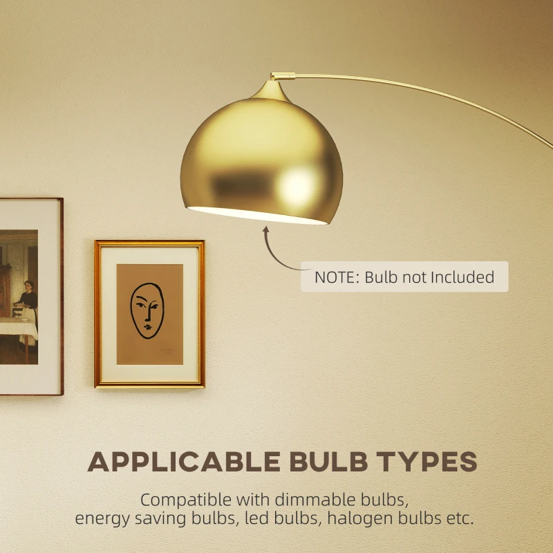 HOMCOM Lampa łukowa, regulowana lampa stojąca, wyłącznik nożny, podstawa w stylu marmuru, 170-180 cm, srebrna/czarna