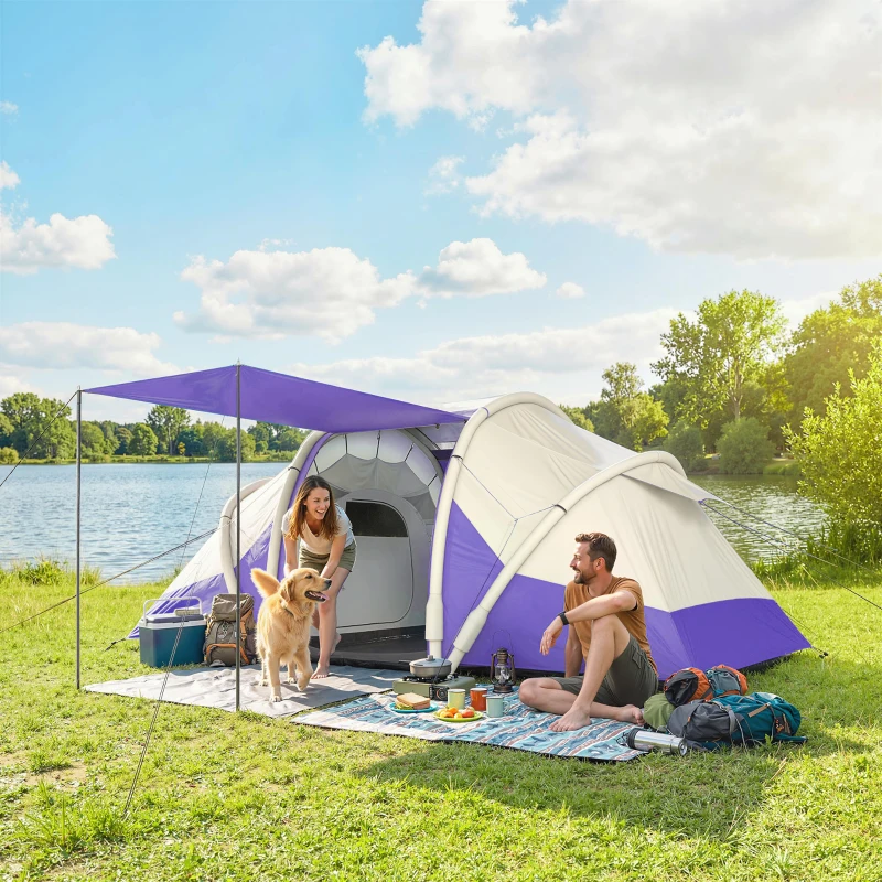 Outsunny Inflatable Tent 2 Bedroom 3000mm Waterproof Windproof Air Tent with Carry Bag for 2-4 Person