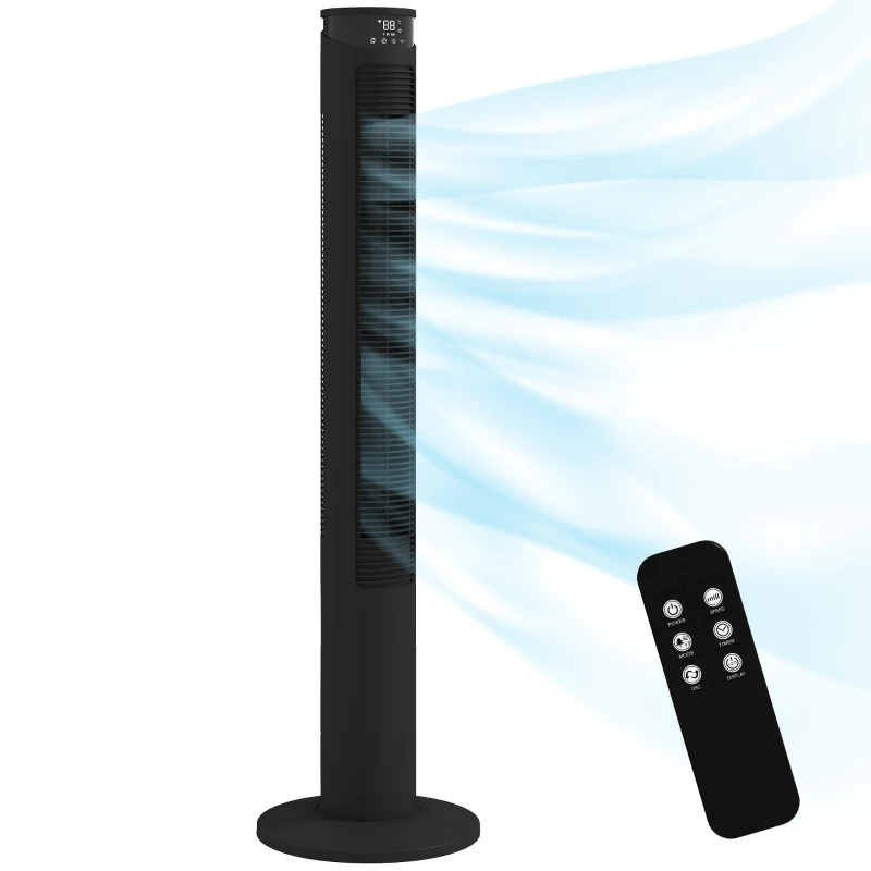 HOMCOM Tower Fan with WiFi Control Standing Floor Fan with Remote Control 116 cm Black