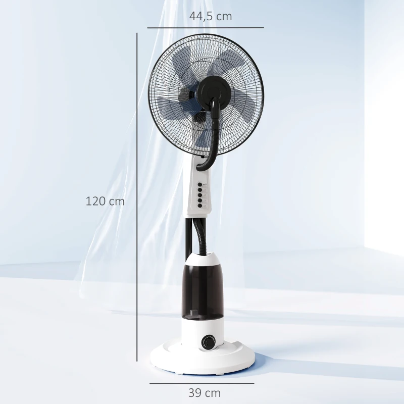 HOMCOM Spray Misting Fan, Floor Fan with Water Mist Spray, 70° Oscillation, Tilt Head, 3 Speeds, 2.8L Water Tank, White