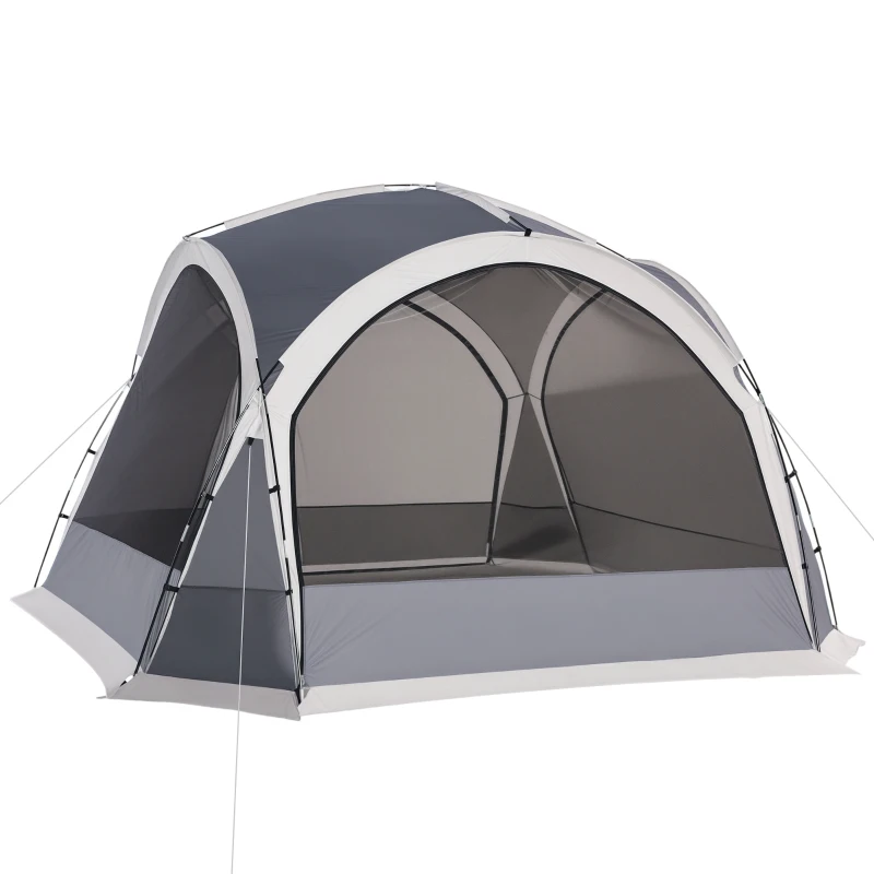 Outsunny Dome Tent for 6-8 Person, Camping Tent with 4 Zipped Mesh Doors, Removable Oxford Cloth, Lamp Hook, Portable Carry Bag, White and Grey