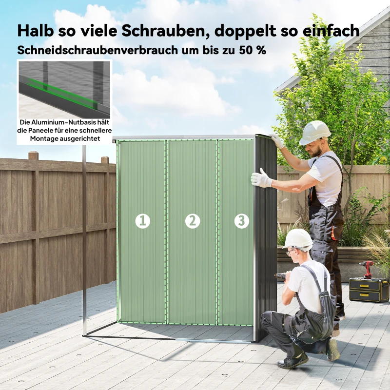 Outsunny Metall Gerätehaus 1,37 m², Geräteschuppen mit müheloser Montage Pultdach Schiebetür Lüftungen Handschuhen