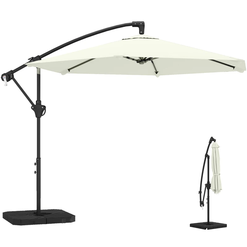 Outsunny Zweefparasol ca. Ø300 cm met vergrendeling, slinger, voet en gewichten, crèmewit