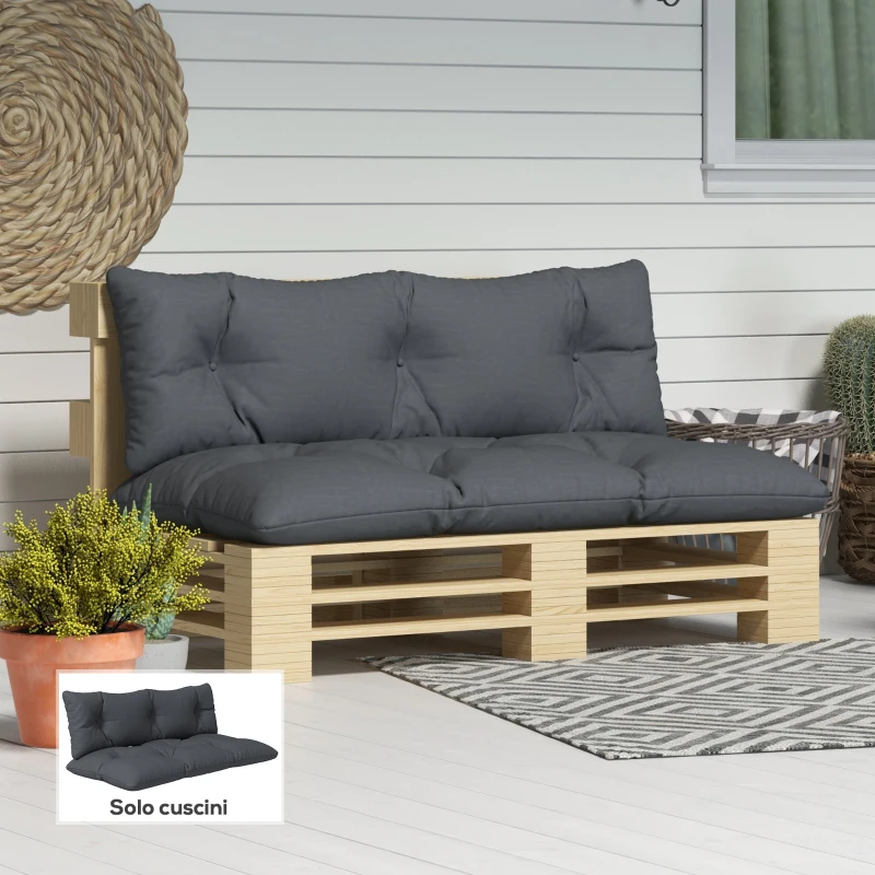 Outsunny Set 2 Pezzi Cuscini da Giardino per Divani e Pallet in Poliestere con Imbottitura Spessa, Grigio Carbone
