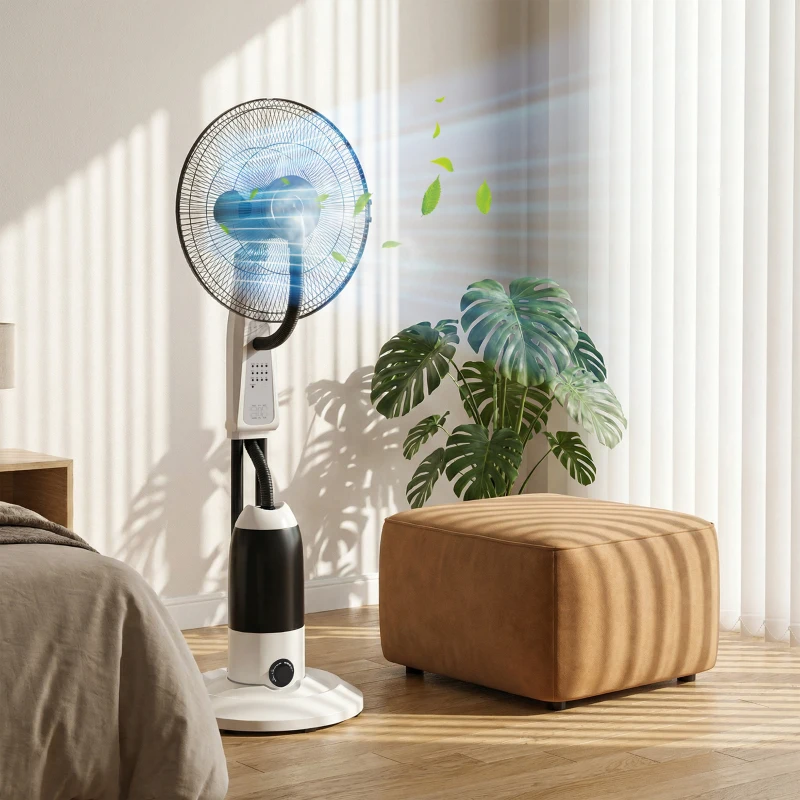 HOMCOM Pedestal Fan with Water Mist Spray 3 Speeds 2.8L Water Tank, White