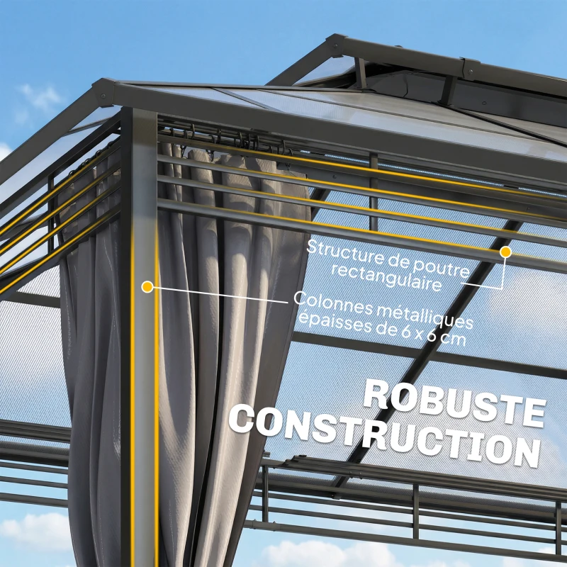 Outsunny Tonnelle de Jardin Pavillon Toit Rigide en Polycarbonate Deux Niveaux Imperméable UV50+ 356x296x285cm Gris Foncé