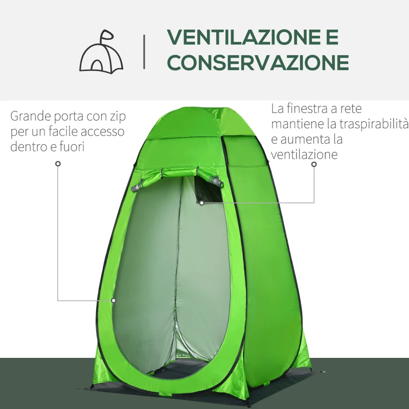 Outsunny Tenda Doccia da Campeggio per Esterni con Porta a Cerniera, Borsa, Portaoggetti e Gancio, 126x124x189cm, Verde