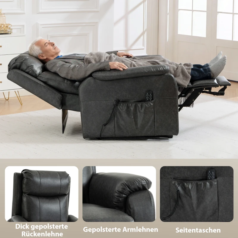 HOMCOM Fotel dla seniorów z funkcją podnoszenia i relaksu, elektryczny fotel z ekoskóry, podwójny silnik, sprężyny kieszeniowe, czarny