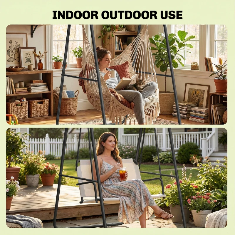 Outsunny Hammock Chair Stand Only 150KG Load Capacity for Indoor Outdoor, Black