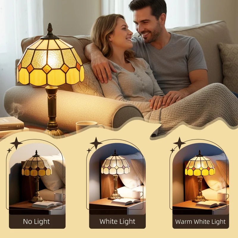 HOMCOM Handmade Art Deco Glass Table Lamp - White/Orange