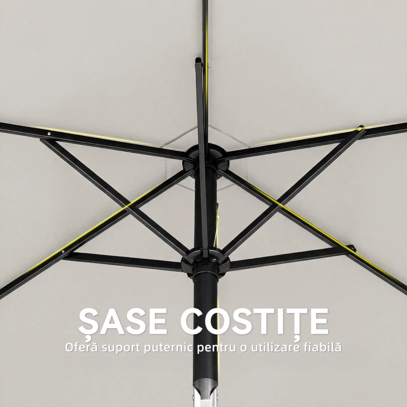 Outsunny Umbrelă de Grădină Inclinabilă 2x2 m cu 6 Spițe și Manivelă, din Metal și Poliester Gri Deschis