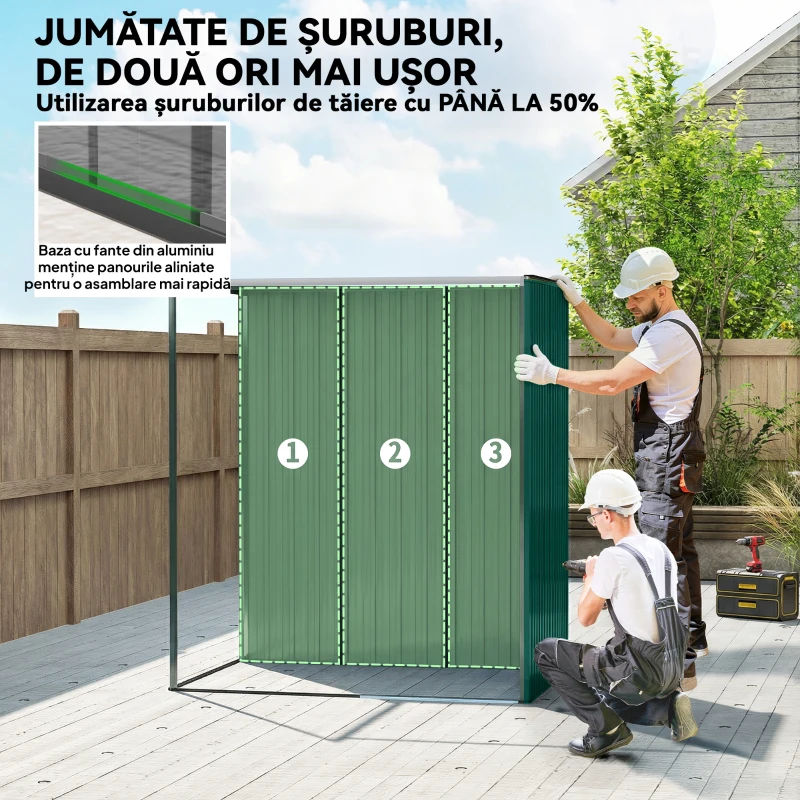 Outsunny Căsuță de Grădină din Metal cu Guri de Aerisire și Ușă Glisantă, 159x106x181 cm, Verde