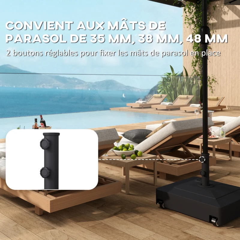 Outsunny Pied de parasol Carrée, socle parasol extérieur Remplissable jusqu'à 61 kg Sable ou 40 kg Eau, 54,5 x 54,5 x 40 cm, noir
