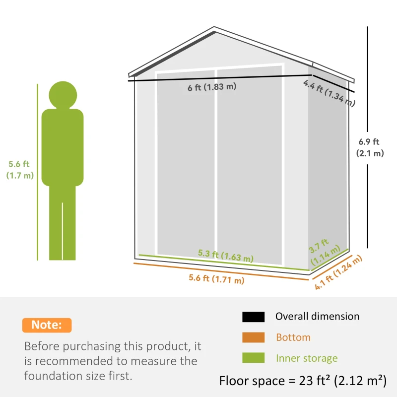 Outsunny 6'x4.5' Garden Storage Shed, Lockable Garden Shed with Double Doors, Window, Vent and Plastic Roof, Dark Grey