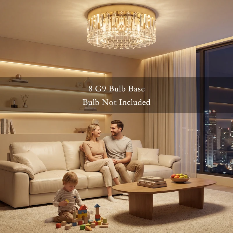 HOMCOM Crystal Chandeliers with 225 Crystal Pendants, 8-Light Ceiling Light for Living Room, Bedroom Dining Room, Gold Tone