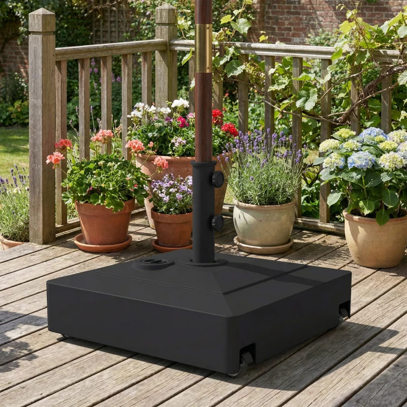 Outsunny Pied de parasol Carrée, socle parasol extérieur Remplissable jusqu'à 61 kg Sable ou 40 kg Eau, 54,5 x 54,5 x 40 cm, noir