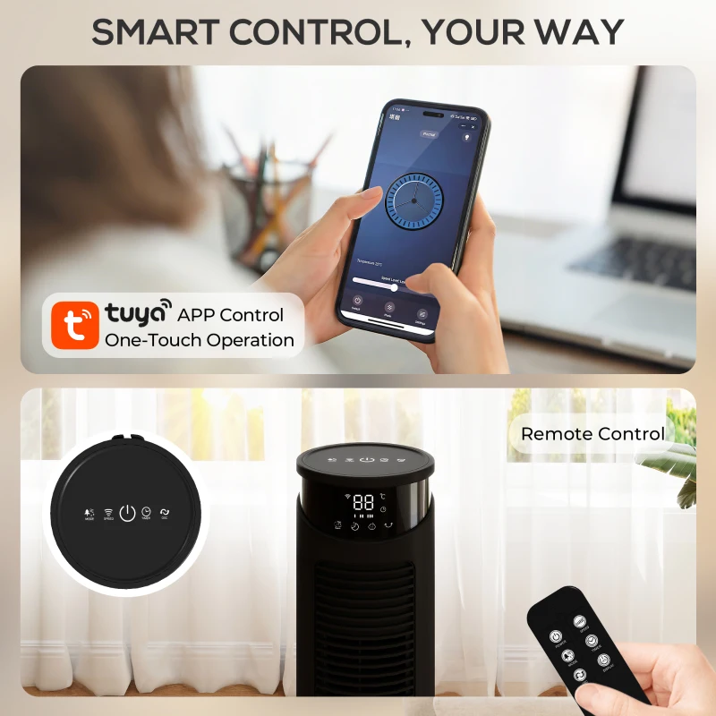 HOMCOM Tower Fan with WiFi Control Standing Floor Fan with Remote Control 116 cm Black