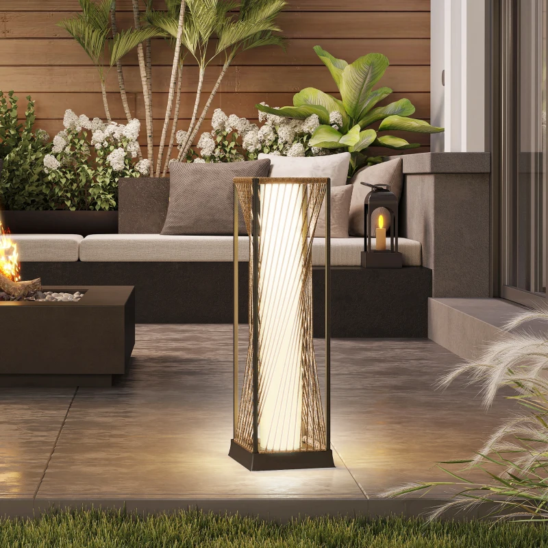 Outsunny Rattan Solar Garden Lights, Auto On/Off LED Floor Lamp, Sand Brown