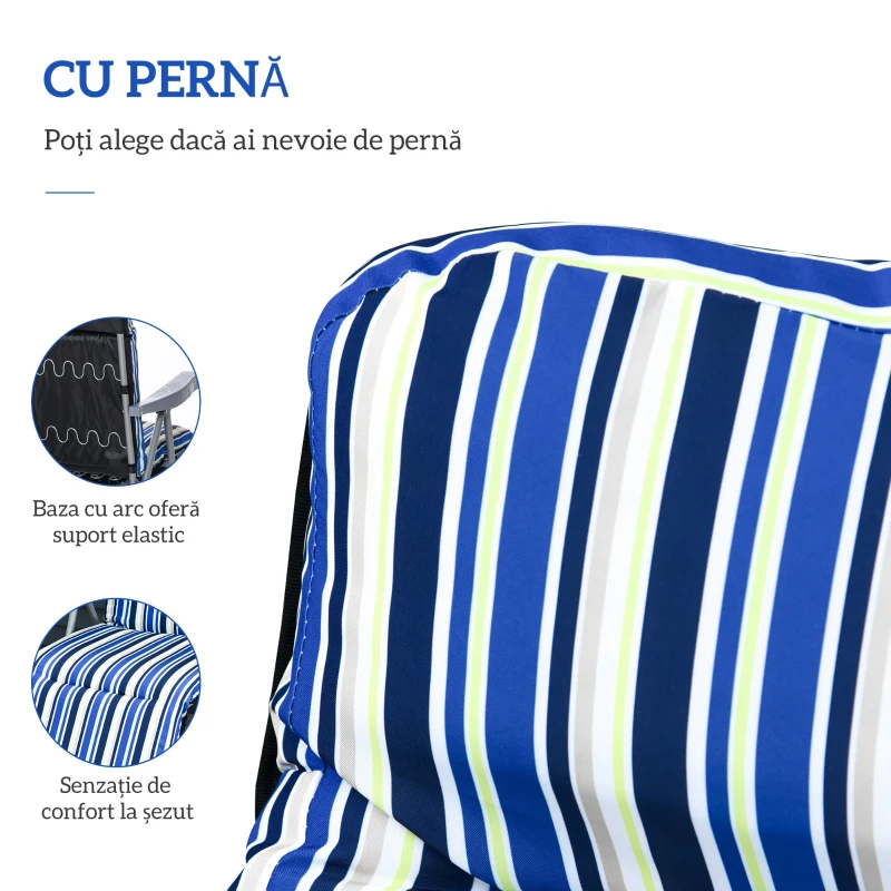 Outsunny Set de 2 Șezlonguri de Grădină Pliabile, Șezlonguri cu Spătar Reglabil pe 5 Nivele, Perne, Cotiere, din Oțel și Poliester, pentru Exterior, Terasă, Albastru și Crem