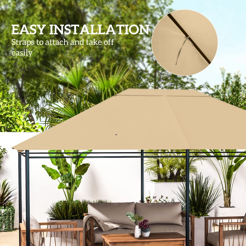 Outsunny 3 x 4m Gazebo Canopy Replacement Cover, Gazebo Roof Replacement (TOP COVER ONLY), Khaki