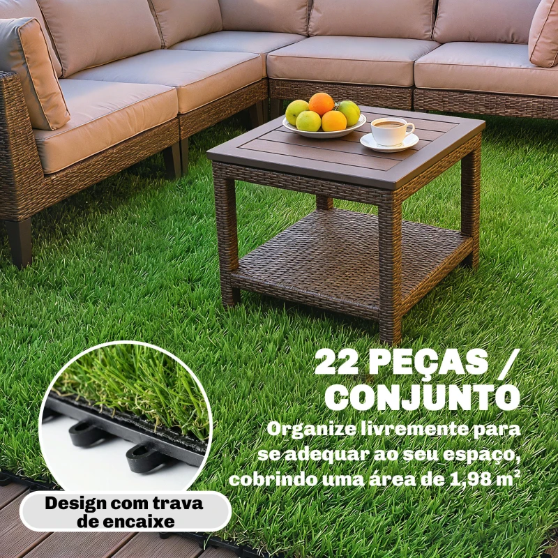 Outsunny Relva Sintética de 22 Peças Tapete Relva Artificial 30x30 cm com Altura de Relva 25 mm Drenagem Automática Verde