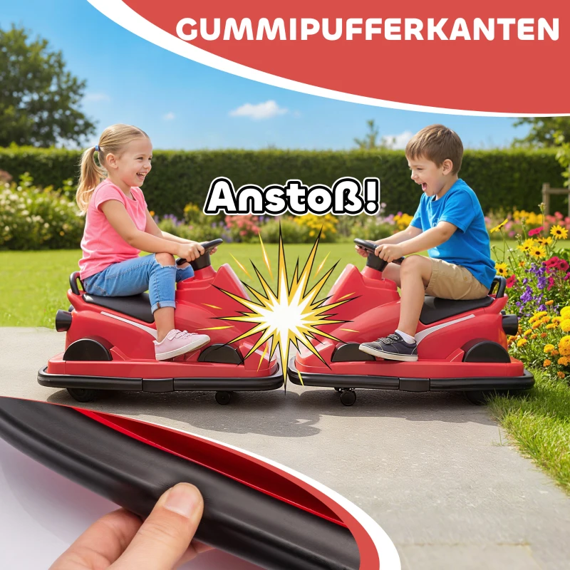 AIYAPLAY Autoscooter für Kinder, um 360 Grad drehbar, Lenkrad, LED-Lichter, Musikfunktion, 3-8 Jahre, Rot