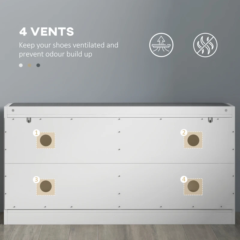 HOMCOM Panca porta scarpe, panca portaoggetti, asse seduta imbottita, cassetto ribaltabile, 106 x 24 x 52,5 cm, bianco