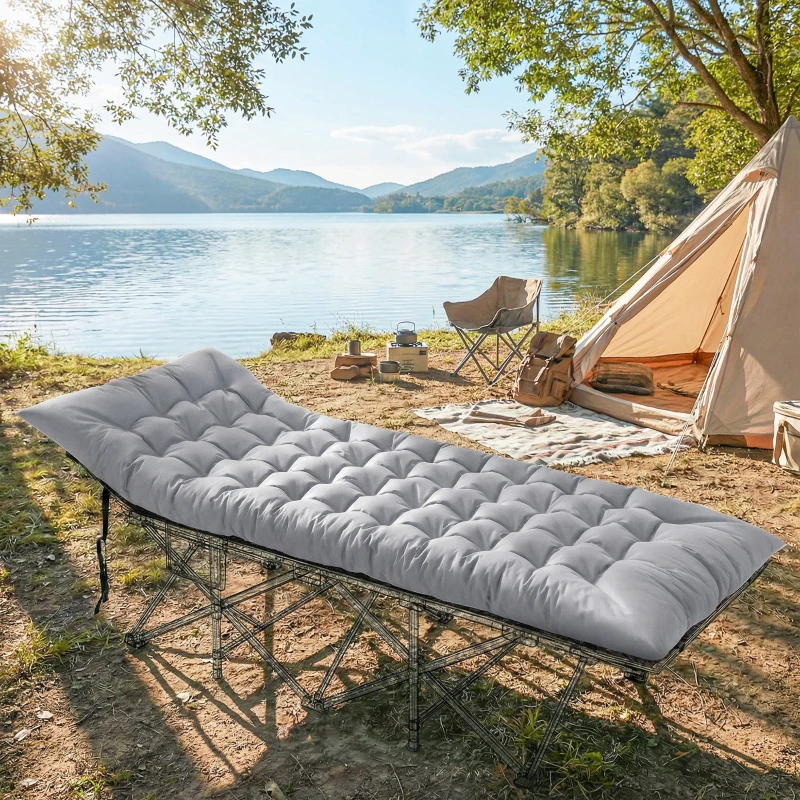 Outsunny Matelas de camping pliable, tapis de couchage 7,6 cm d'épaisseur, avec quatre sangles élastiques aux coins, gris clair