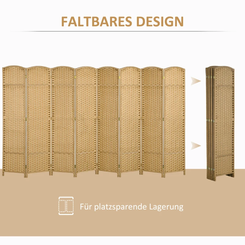 HOMCOM 8-delige ruimteverdeler, opvouwbaar privacy scherm, scheidingspaneel voor woonkamer, slaapkamer, thuiskantoor, natuurlijk(m-5)